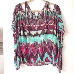 Ella Moss Turquoise, Red, Purple & Brown Oversized Bat Wing Sleeve Knit Blouse